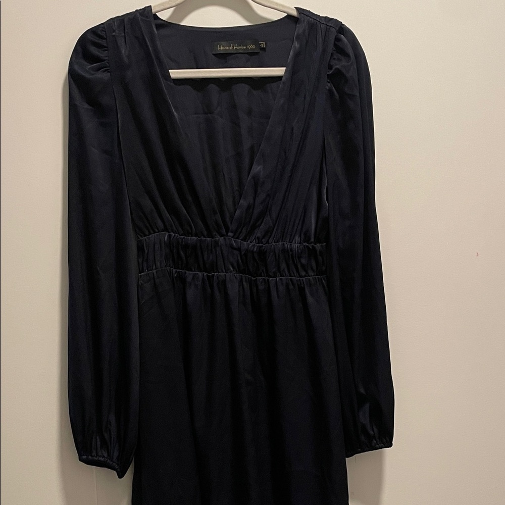 Deep V Cut Long Sleeve Mini Dress